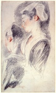 Zwei Studien eines jungen Frauenkopfes, 1716-18 von Jean Antoine Watteau