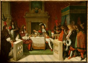 Ludwig XIV. und Molière: König Ludwig XIV. (1638-1715) und Jean Baptiste Poquelin genannt Molière (1622-1673) am Tisch vor den Höflingen von Jean Auguste Dominique Ingres