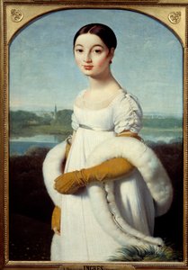 Porträt von Mademoiselle Caroline Riviere: Die junge Frau ist in der Mode des Ersten Kaiserreichs gekleidet von Jean Auguste Dominique Ingres