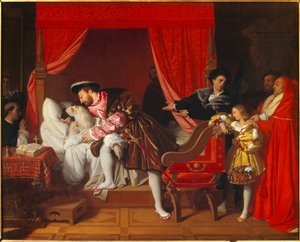 Der König von Frankreich Franz I. (1492-1547) empfängt die letzten Seufzer von Leonardo da Vinci in Clos Lucé von Jean Auguste Dominique Ingres