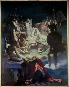 Der Traum von Ossian Illustration der Oper Ossian oder die Barden von Jean-François Le Sueur (1760-1837), der Barde Ossian war ein schottischer Dichter des 3. Jahrhunderts, gelesen von Napoleon, er ist ein Vertreter, der auf einer Lyra schläft