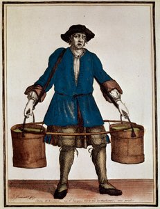 Wasserträger, Farbige Gravur von Henri Bonnart (1642-1711) und Jean Baptiste Bonnart (1654-1726), aus Recueil des modes de la cour de France
