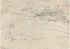 Ein Akt, der in einer Landschaft liegt, 1825-1828 von Jean Baptiste Camille Corot