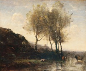 Kuhhirte ruht am Fuß der kühlen Hügel, um 1855-65 von Jean Baptiste Camille Corot