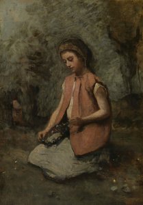 Mädchen flicht einen Kranz von Jean Baptiste Camille Corot