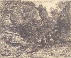 Reiter und Vagabund im Wald (Le Cavalier en forêt et le piéton) von Jean Baptiste Camille Corot