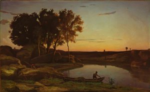 Landschaft mit See und Bootsmann, 1839 von Jean Baptiste Camille Corot