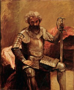 Mann in Rüstung oder Mann der Waffen sitzend von Jean Baptiste Camille Corot