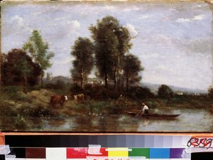 Landschaft mit Fluss von Jean Baptiste Camille Corot