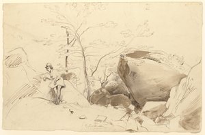 Feder und braune Tinte, Pinsel und braune Waschung über Bleistift auf Papier von Jean-Baptiste-Camille Corot