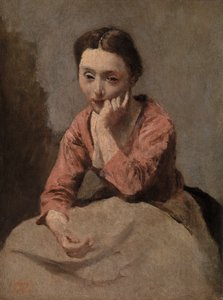 Nachdenkliche junge Frau von Jean Baptiste Camille Corot