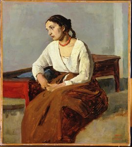 Sitzende Frau im braunen Rock von Jean Baptiste Camille Corot