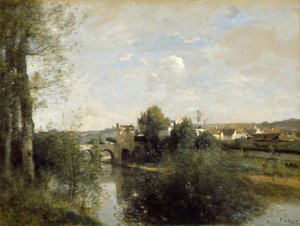 Seine und alte Brücke bei Limay, 1872 von Jean Baptiste Camille Corot