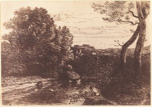 Das Bad des Schäfers von Jean Baptiste Camille Corot