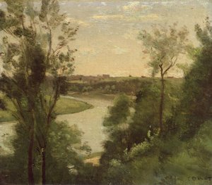 Ein Fluss von oben zwischen den Bäumen