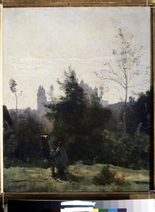 Blick auf das Schloss Pierrefonds in der Oise von Jean Baptiste Camille Corot