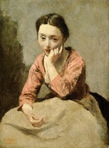 Frau in einer rosa Bluse von Jean Baptiste Camille Corot