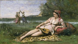 Junge Frauen von Sparta (oder Zigeunerin liegend) ca. 1868-70 von Jean Baptiste Camille Corot