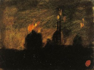 Nachtstimmung mit Bränden in St-Vast-là-haut bei Valenciennes von Jean Baptiste Carpeaux