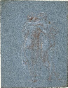 Zwei stehende Figuren, sich umarmend (recto); Mann mit Sense und Skizzen von Gebäuden (verso) von Jean Baptiste Carpeaux