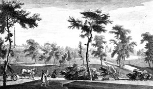 Ein Blick vom griechischen Tempel zur Lord Cobham