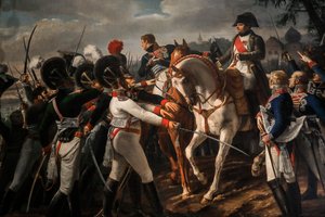 Bonaparte hält eine Ansprache an die bayerische und württembergische Armee in Abensberg von Jean Baptiste Debret