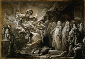 Der Provost der Kaufleute und die Schöffen der Stadt Paris; Allegorie auf den Vertrag von Paris (10. Februar) von Jean Baptiste Deshays