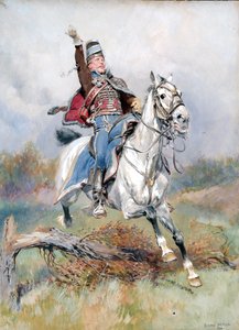 Ein französischer Kavallerist zu Pferd, 1900