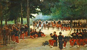 Infanterieregiment entspannt sich im Bois de Boulogne während einer Parade von Jean Baptiste Edouard Detaille
