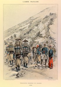 Typen und Uniformen der französischen Armee von Hauptmann Jules Richard, illustriert von Edouard Detaille (1848-1912): Indigene Tirailleurs in Kolonne im Jahr 1886, Private Sammlung von Jean Baptiste Edouard Detaille