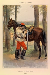 Typen und Uniformen der französischen Armee von Hauptmann Jules Richard, illustriert von Edouard Detaille: Kürassier in kleiner Uniform 1885, Private Sammlung