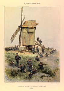 Typen und Uniformen der französischen Armee von Hauptmann Jules Richard, illustriert von Edouard Detaille: Jäger zu Fuß; die großen Manöver 1885, Private Sammlung