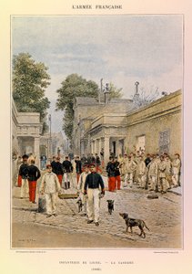 Typen und Uniformen der französischen Armee von Hauptmann Jules Richard, illustriert von Edouard Detaille: Linieninfanterie: Die Kaserne 1885, Private Sammlung von Jean Baptiste Edouard Detaille