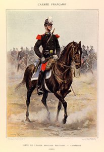 Typen und Uniformen der französischen Armee von Kapitän Jules Richard, illustriert von Edouard Detaille: Schüler der speziellen Militärschule: Kavallerie 1885, Privatbesitz