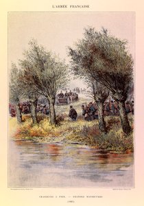 Typen und Uniformen der französischen Armee von Hauptmann Jules Richard, illustriert von Edouard Detaille: Fußjäger; die großen Manöver, 1885 von Jean Baptiste Edouard Detaille