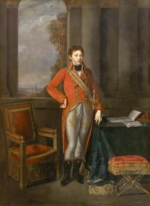 Napoleon Bonaparte als Erster Konsul vor einer Ansicht von Antwerpen von Jean Baptiste Greuze