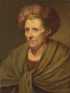 Porträt einer Frau, brustlang, mit braunem Turban und grünem Schal von Jean Baptiste Greuze