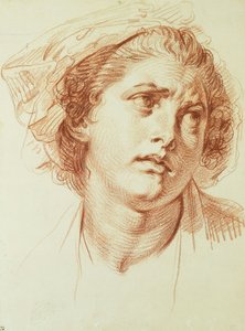 Der Kopf einer Frau, die nach rechts oben schaut von Jean Baptiste Greuze
