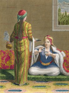 Türkisches Mädchen, trinkt Kaffee auf dem Sofa, 18. Jahrhundert von Jean Baptiste Haussard