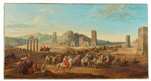 Zwei Karawanen am Eingang zum Tal, das nach Palmyra führt von Jean Baptiste Hilair