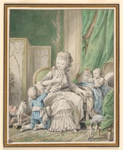Mutter und zwei Kinder in einem Boudoir von Jean Baptiste Huet