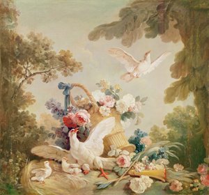 Salon des Druckers Gilles Demarteau, über der Tür: Säulen, ein Korb mit Rosen und eine Fackel von Jean Baptiste Huet