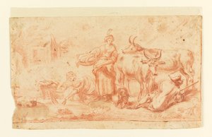 Frauen beim Waschen in der Nähe eines Kuhhirten von Jean Baptiste Huet