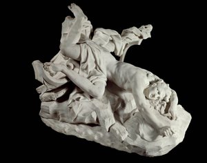 Der Tod des Hippolyten. Der Riese der Mythologie wird während der Gigantomachie getötet. Skulptur von Jean Baptiste Lemoyne (1704-1778) 18. Jahrhundert Paris, Louvre Museum