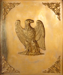 Verzierter Deckel des kaiserlichen Adlers, Symbol von Kaiser Napoleon I. (1769-1821), realisiert von Jean Baptiste Isabey (1767-1855) 1814. Private Sammlung