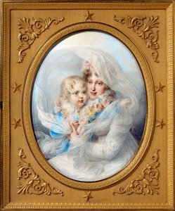 Porträts von Kaiserin Marie Louise (1791-1847) und König von Rom, Napoleon II., Herzog von Reichstadt (1811-1832), Sohn von Kaiser Napoleon I. (1769-1821). Gemälde von Jean-Baptiste Isabey (1767-1855) 1814