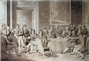 Der Wiener Kongress (1814-1815) nach dem Pariser Vertrag von 1814. Er vereinte die acht Weltmächte und versuchte, die Grenzen nach dem Fall des Napoleonischen Reiches neu zu definieren.