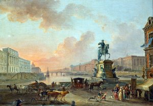Ansicht der Monnaie, der Pont Royal und des Louvre vom Pont Neuf um 1775. Gemälde von Jean Baptiste Lallemand (1710-1803) 1775. Paris, Musée Carnavalet von Jean Baptiste Lallemand