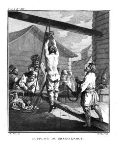 Bestrafung mit einem großen Knout. Aus Voyage en Sibérie, 1766