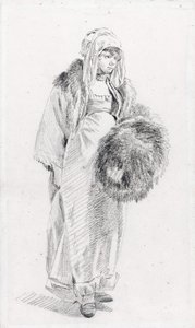 Russische Frau mit Pelzmuff